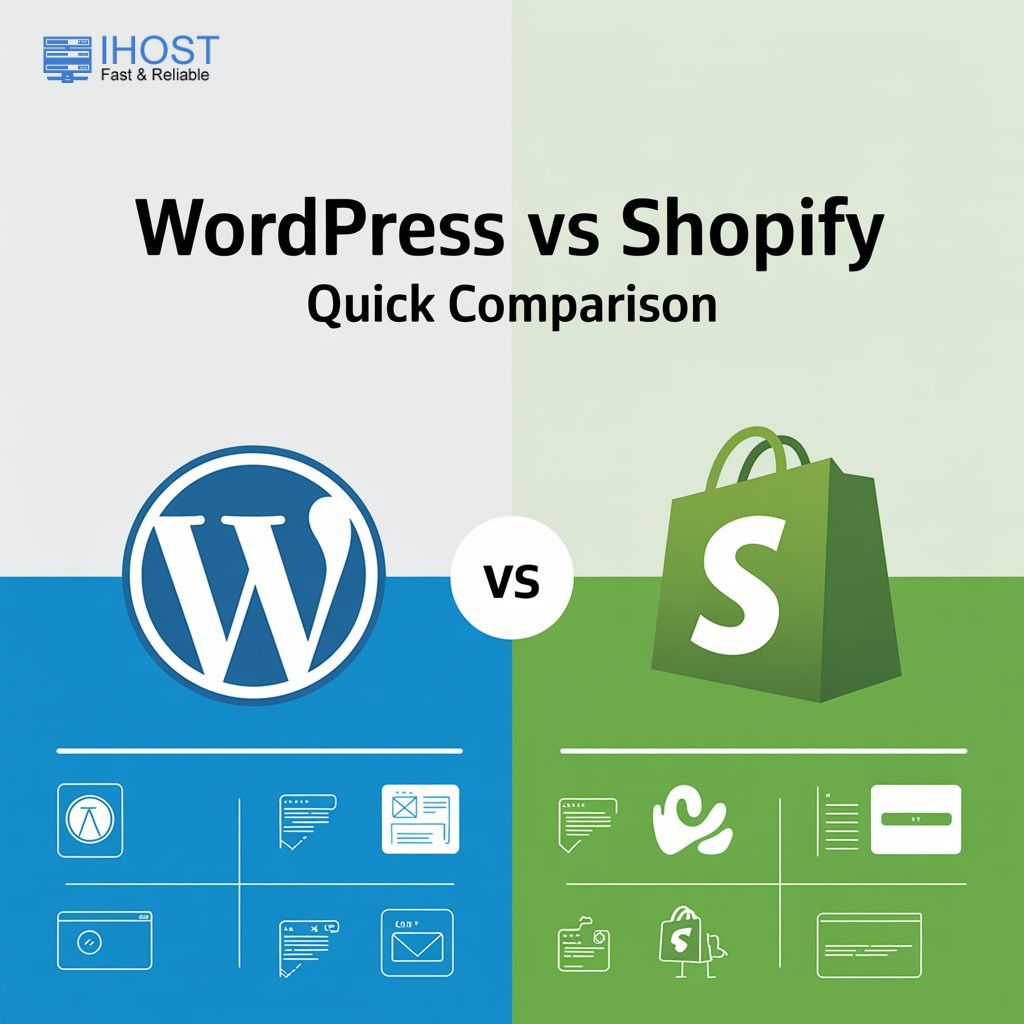WordPress vs Shopify quick comparison table for eCommerce websites by iHost